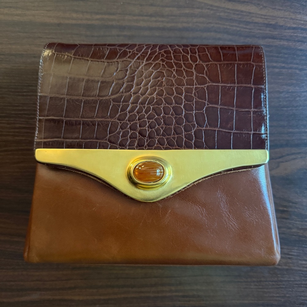 Joseph B Elegant Cognac Crocodile-Embossed Vintage Women's Bag
